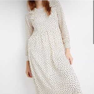 Madewell Smocked Ruffle shoulder inkbrush dot sheer lined dress cottage core xxs